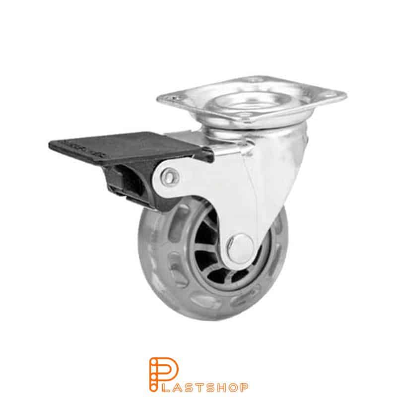 Bromsat länkhjul BP PC/PUR 50/64, 40 kg, GL, transparent bana