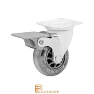 Bromsat länkhjul BP PC/PUR 50/64, 40 kg, GL, transparent bana, vitlackad bygel