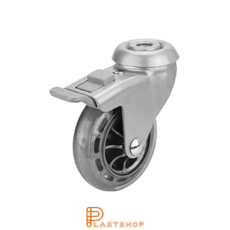 Bromsat länkhjul BC PC/PUR 75/98, 55 kg, GL, transparent bana, silverlackad bygel