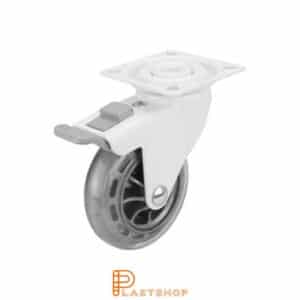 Bromsat länkhjul BP PC/PUR 75/99, 55 kg, GL, transparent bana, vitlackad bygel
