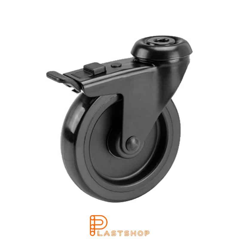 Bromsat länkhjul BC PP/PUR 100/120, 55 kg, GL, svart bana, svartlackad bygel