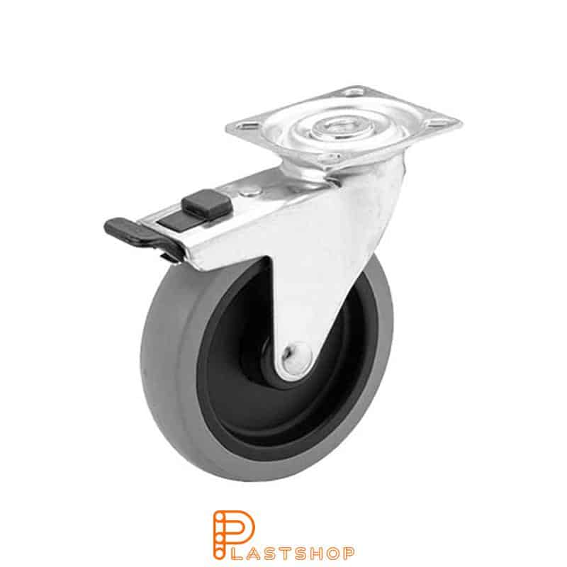 Bromsat länkhjul BP PP/TPE 100/121, 55 kg, GL, grå bana