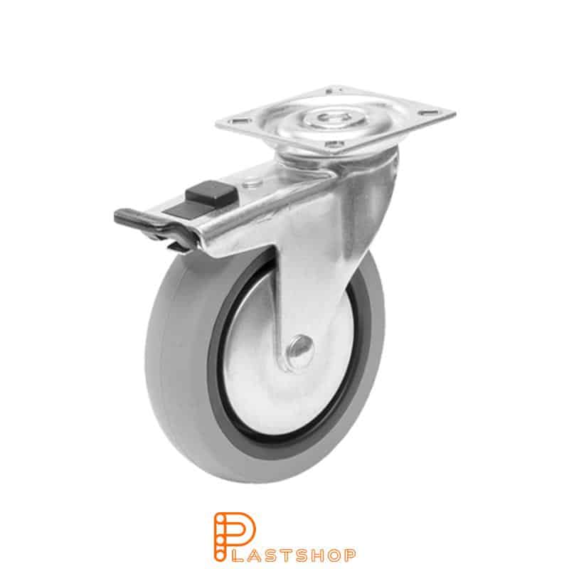 Bromsat länkhjul BP PP/TPE 100/121, 55 kg, GL, grå bana