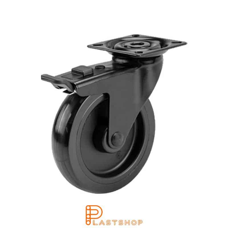 Bromsat länkhjul BP PP/PUR 100/121, 55 kg, GL, svart bana, svartlackad bygel
