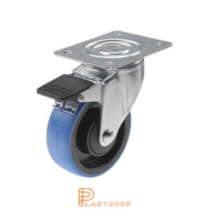 Bromsat länkhjul BP PA6/PUR 100/132, 140 kg, KL, blå bana