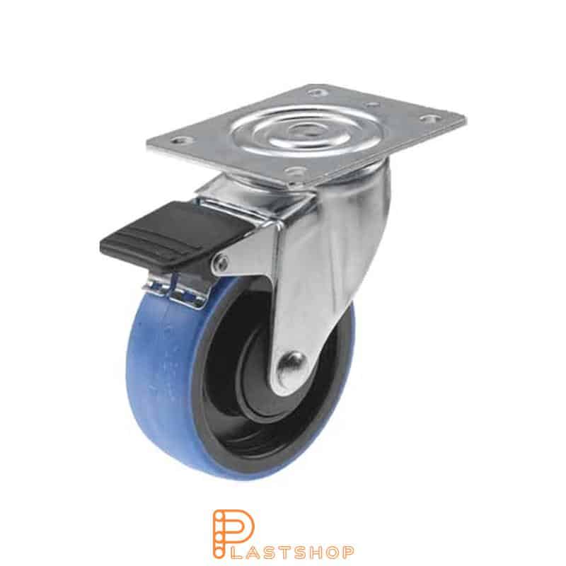Bromsat länkhjul BP PA6/PUR 100/132, 140 kg, KL, blå bana