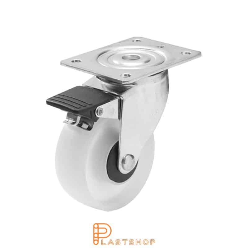 Bromsat länkhjul BP PP 100/132, 140 kg, KL, vit bana