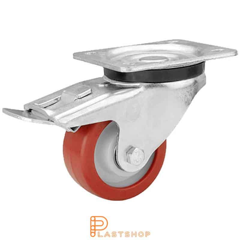 Bromsat länkhjul BP PA6/PUR 80/111, 260 kg, DKL, röd bana