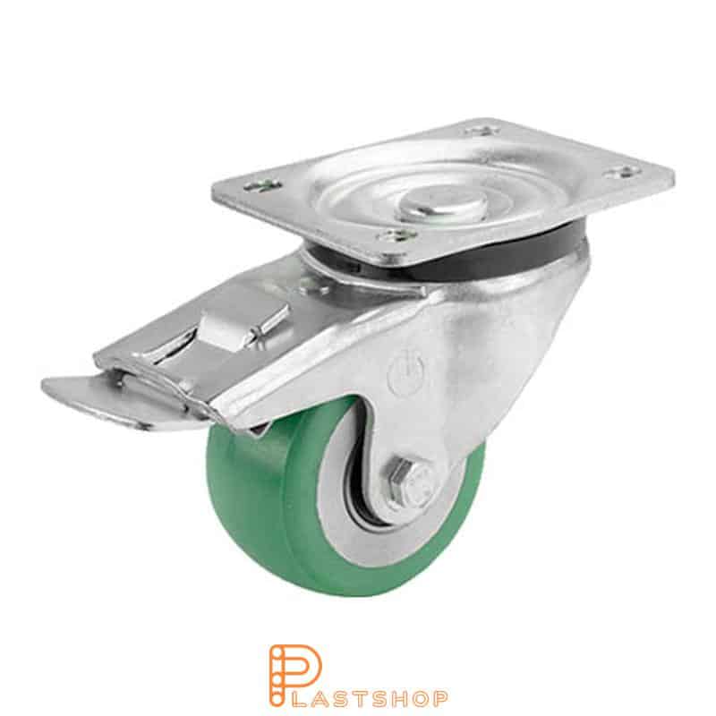 Bromsat länkhjul BP ALU/ElastoPUR 80/111, 180 kg, DKL, grön bana
