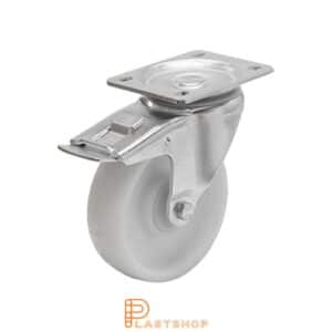 Bromsat länkhjul BP PA6 100/130, 350 kg, RL, vit bana