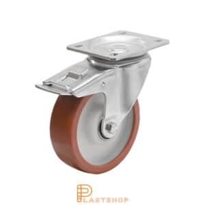 Bromsat länkhjul BP PA6/PUR 100/130, 300 kg, DKL, röd bana