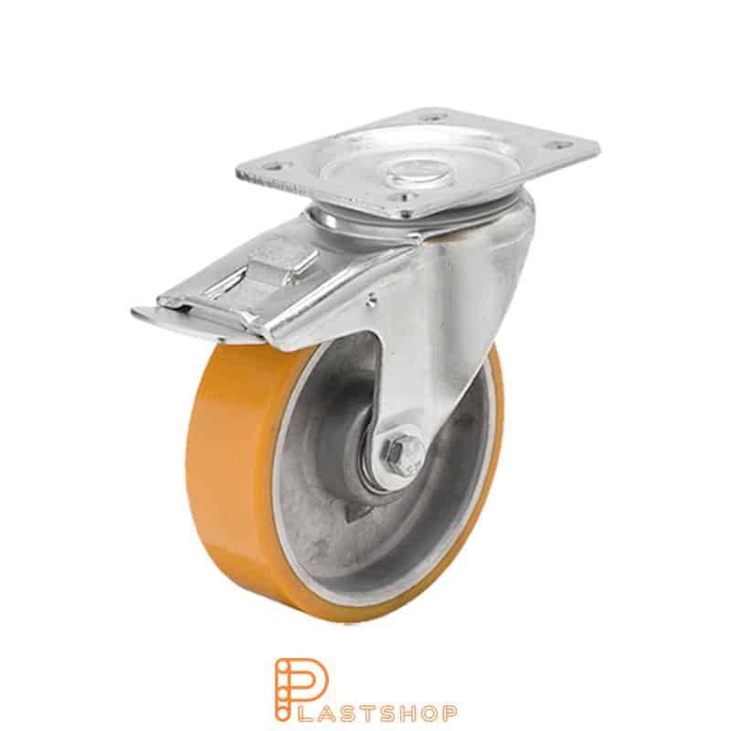 Bromsat länkhjul BP ALU/PUR 100/130, 200 kg, DKL, orange bana