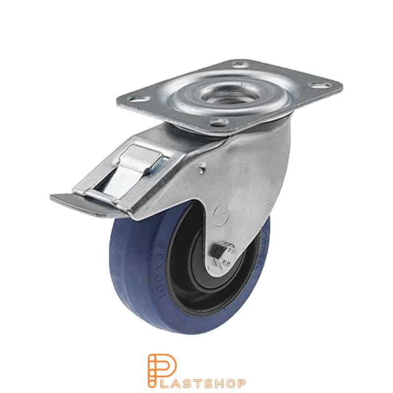 Bromsat länkhjul BP PA6/ElastoGum 100/128, 160 kg, KL, blå bana