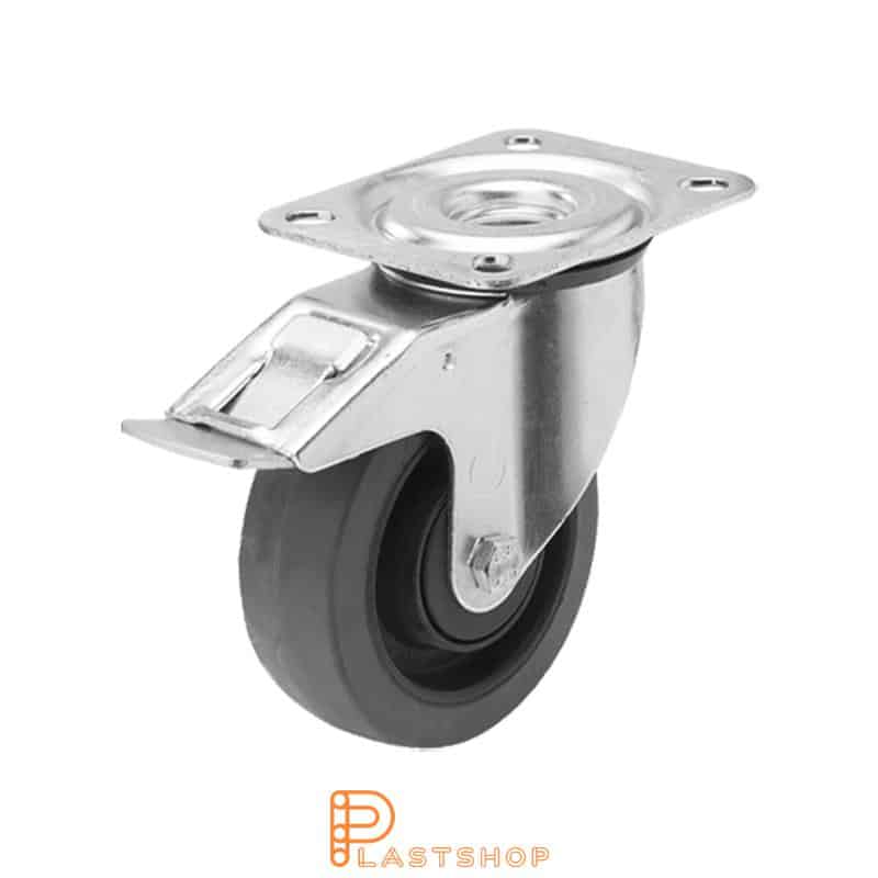 Bromsat länkhjul BP PA6/ElastoGum 100/128, 160 kg, KL, grå bana