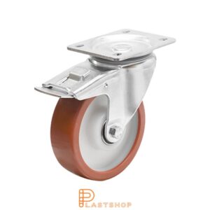 Bromsat länkhjul BP PA6/PUR 125/156, 350 kg, DKL, röd bana