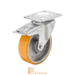 Bromsat länkhjul BP ALU/PUR 125/156, 350 kg, DKL, orange bana