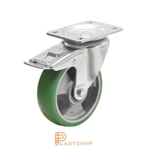 Bromsat länkhjul BP ALU/ElastoPUR 125/156, 300 kg, DKL, grön bana