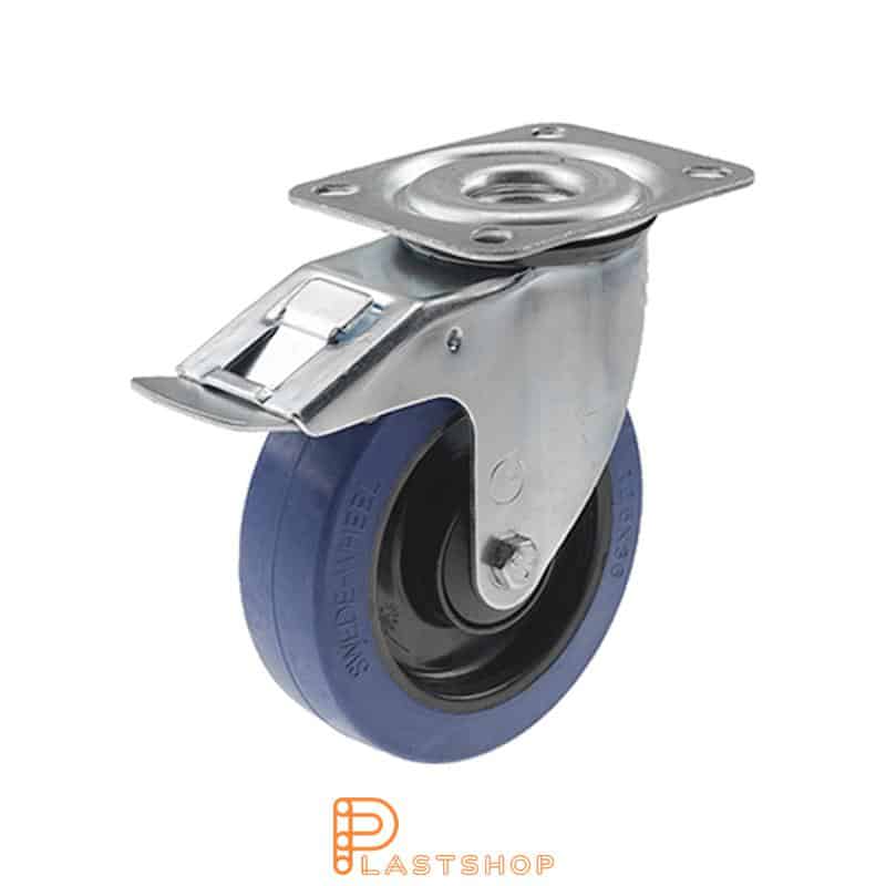 Bromsat länkhjul BP PA6/ElastoGum 125/156, 160 kg, KL, blå bana