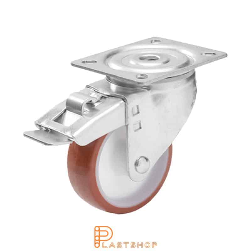 Bromsat länkhjul BP PA6/PUR 100/132, 200 kg, GL, röd bana