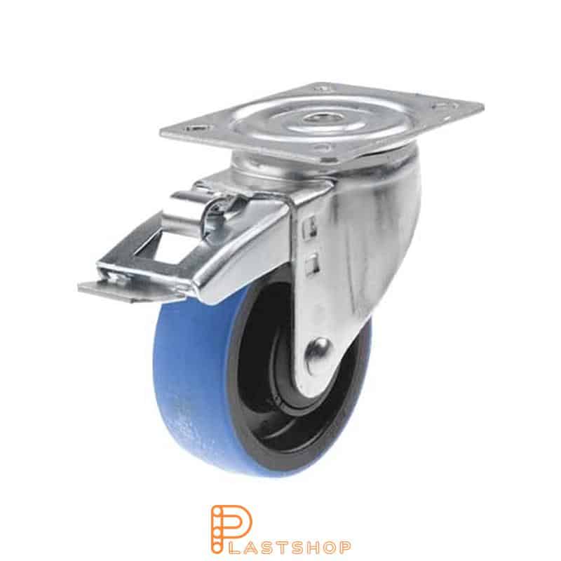 Bromsat länkhjul BP PA6/PUR 100/132, 200 kg, KL, blå bana