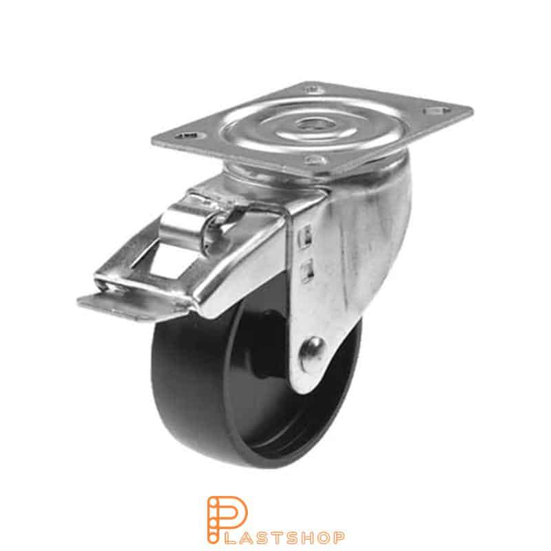 Bromsat länkhjul BP PP 100/132, 160 kg, GL, svart bana