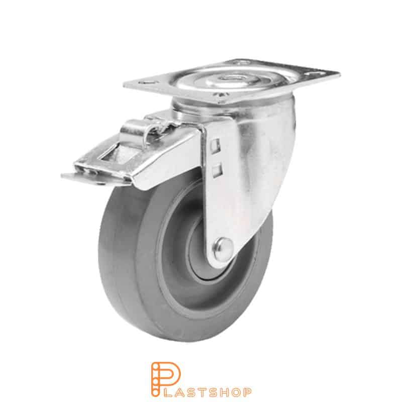 Bromsat länkhjul BP PA6/ElastoGum 100/132, 225 kg, KL, grå bana