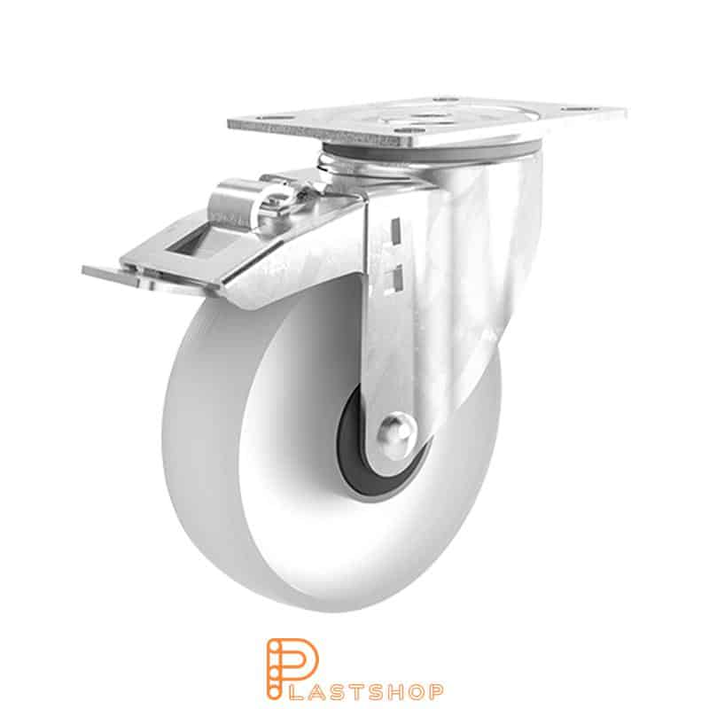 Bromsat länkhjul BP PA6 125/157, 200 kg, KL, naturfärgad bana