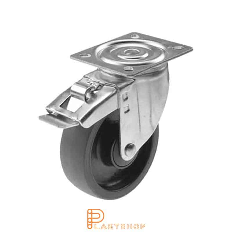 Bromsat länkhjul BP PA6/PUR 125/157, 225 kg, KL, grå bana