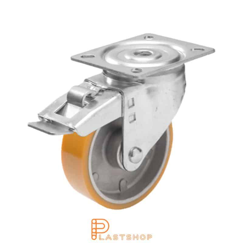 Bromsat länkhjul BP ALU/PUR 125/157, 200 kg, DKL, orange bana