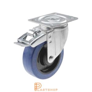 Bromsat länkhjul BP PA6/ElastoGum 125/157, 225 kg, KL, blå bana