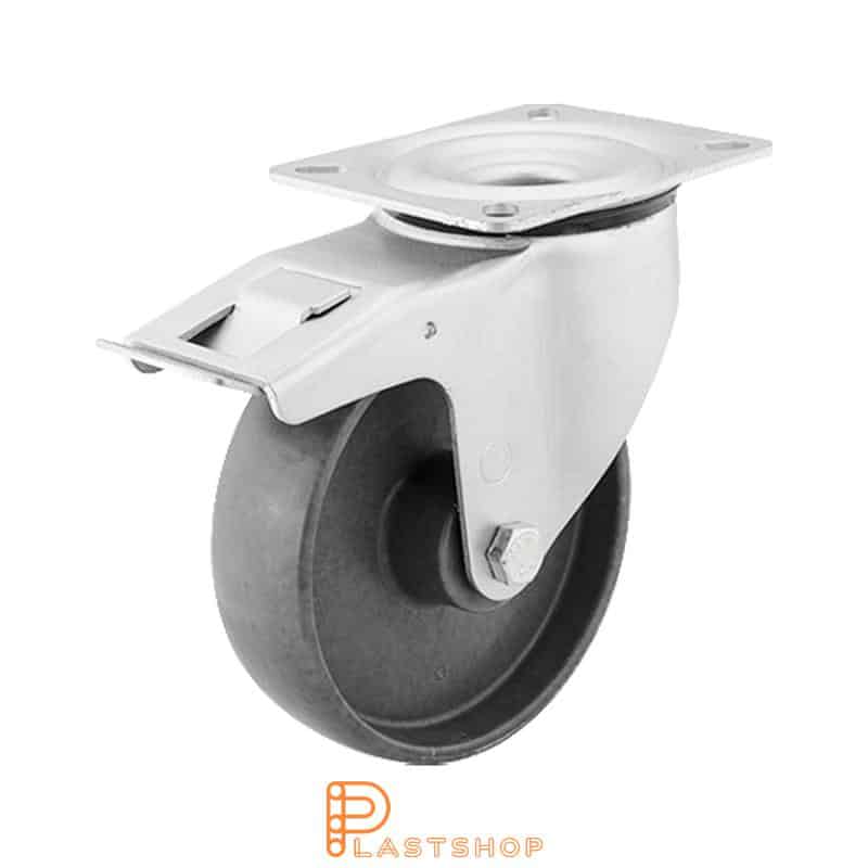 Bromsat länkhjul BP-ESD PA6 160/195, 350 kg, RL, grå bana