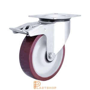 Bromsat länkhjul BP PA6/PUR 160/195, 350 kg, DKL, röd bana