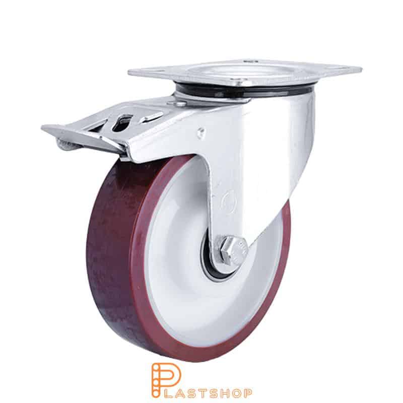 Bromsat länkhjul BP PA6/PUR 160/195, 350 kg, DKL, röd bana