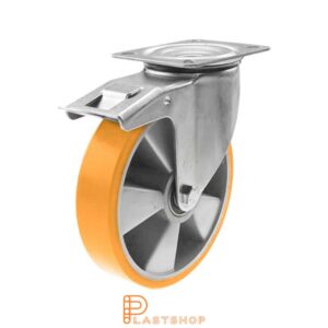 Bromsat länkhjul BP ALU/PUR 160/195, 350 kg, KL, orange bana