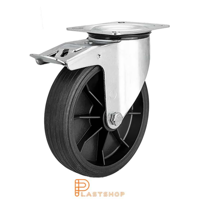 Bromsat länkhjul BP PP/ReGum 200/235, 120 kg, GL, svart bana
