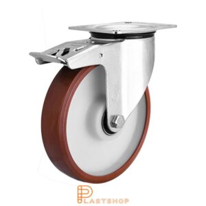 Bromsat länkhjul BP PA6/PUR 200/235, 350 kg, DKL, röd bana