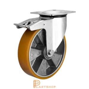 Bromsat länkhjul BP ALU/PUR 200/235, 350 kg, DKL, gul bana