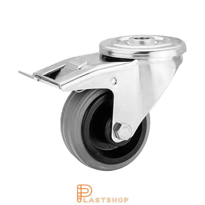 Bromsat länkhjul BC-RF PP/Gummi 80/108, 50 kg, GL, grå bana