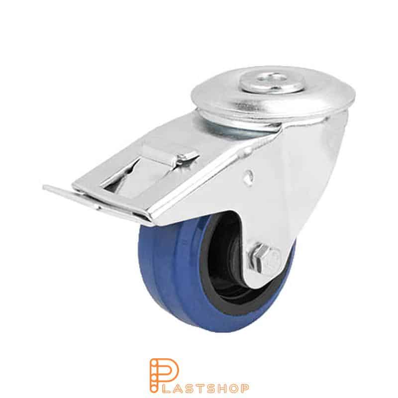 Bromsat länkhjul BC PA6/ElastoGum 80/108, 100 kg, RL, blå bana