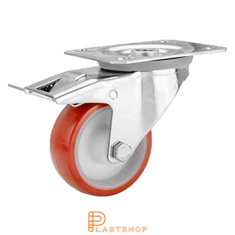 Bromsat länkhjul BP-RF PA6/PUR 80/108, 120 kg, GL, röd bana