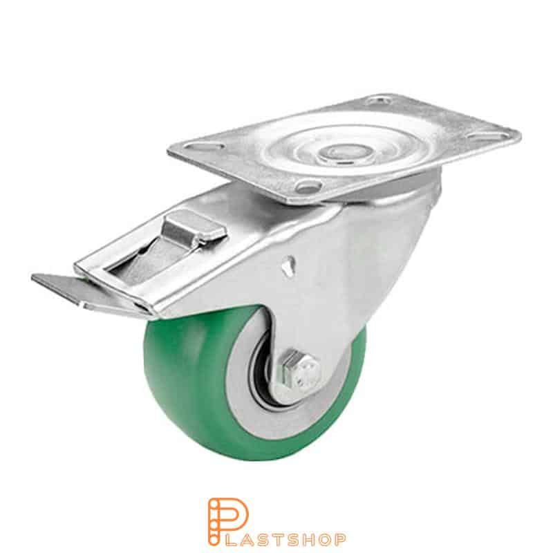 Bromsat länkhjul BP ALU/ElastoPUR 80/108, 180 kg, DKL, grön bana