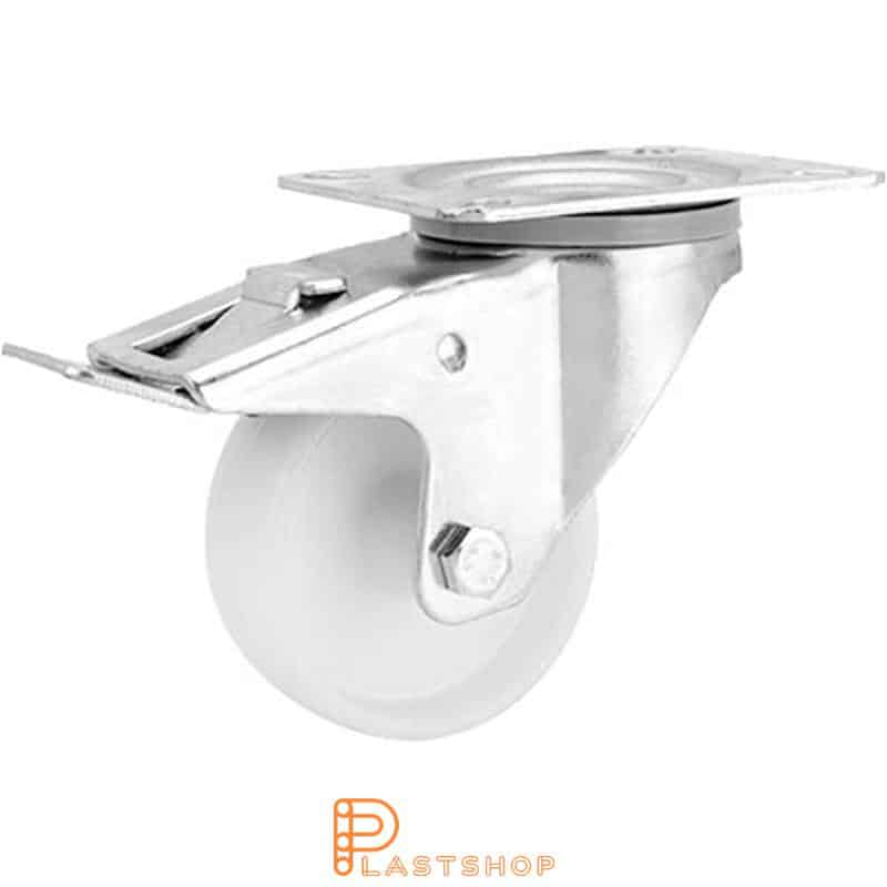 Bromsat länkhjul BP PP 80/108, 120 kg, GL, vit bana