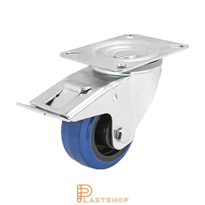 Bromsat länkhjul BP PA6/ElastoGum 80/108, 100 kg, RL, blå bana