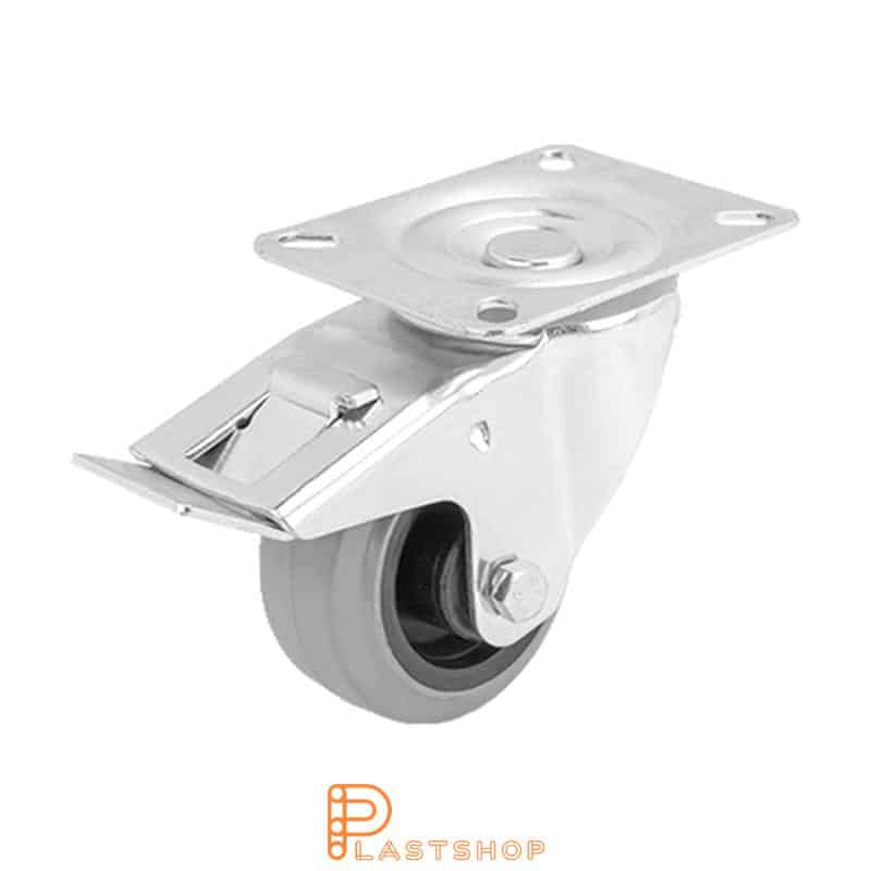 Bromsat länkhjul BP PA6/ElastoGum 80/108, 100 kg, RL, grå bana