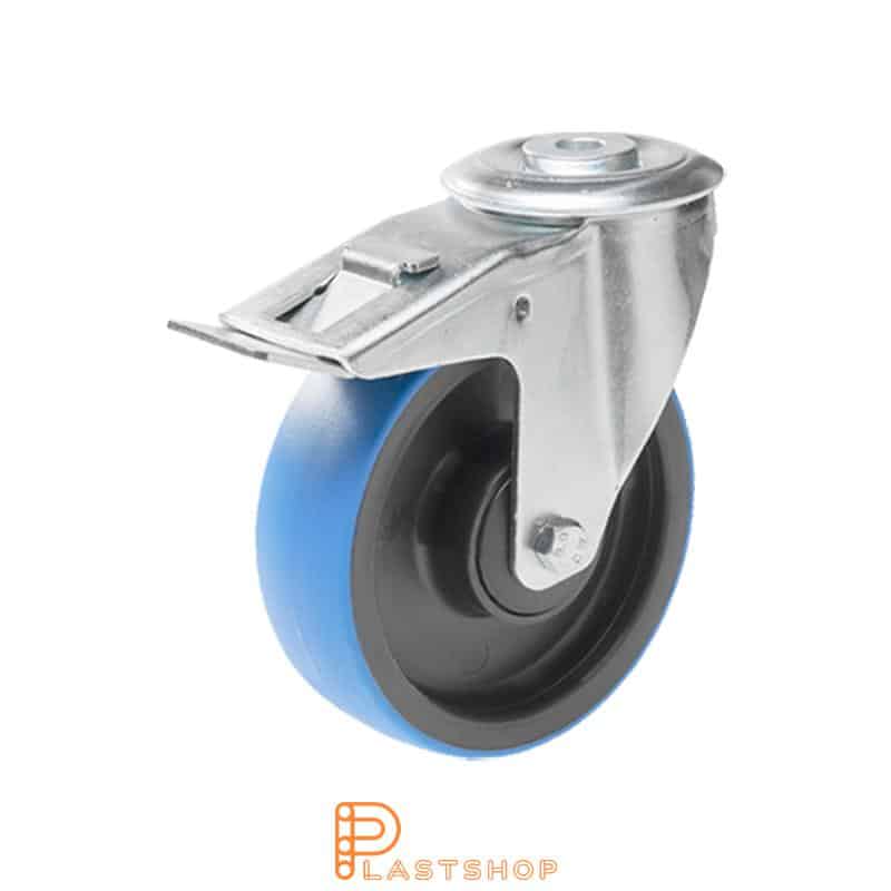Bromsat länkhjul BC PA6/PUR 100/128, 180 kg, KL, blå bana