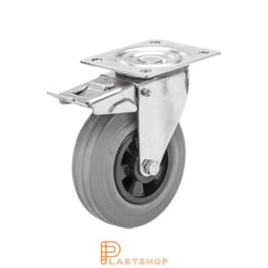 Bromsat länkhjul BP-RF PP/Gummi 100/128, 70 kg, GL, grå bana