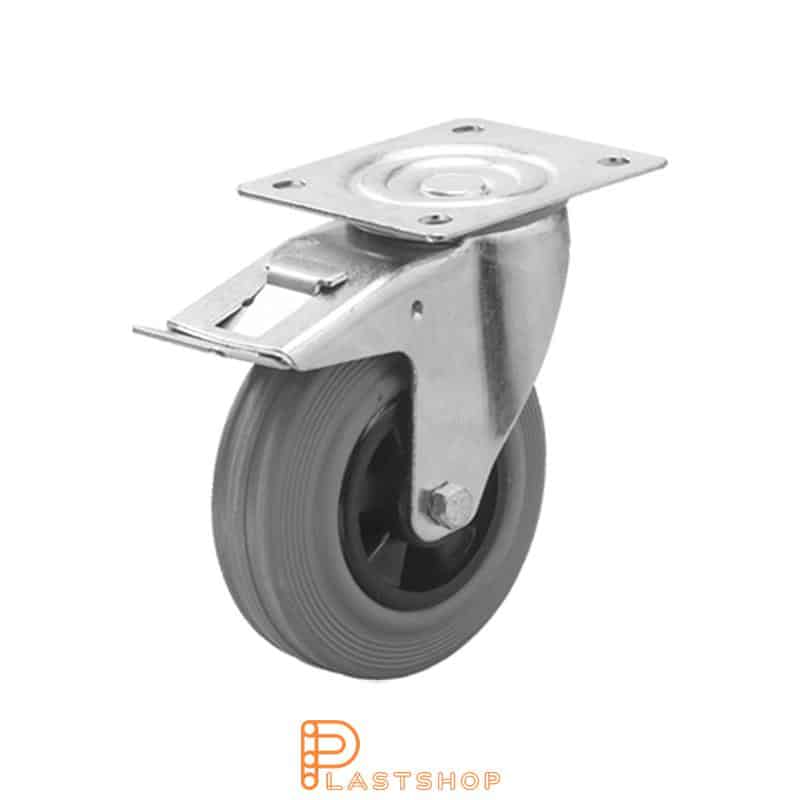 Bromsat länkhjul BP PP/Gummi 100/128, 70 kg, RL, grå bana