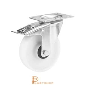 Bromsat länkhjul BP PP 100/128, 150 kg, KL, vit bana