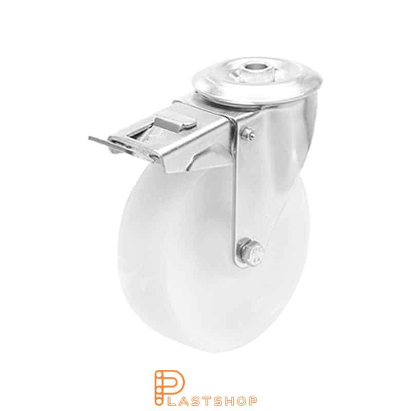 Bromsat länkhjul BC-RF PA6 125/155, 180 kg, GL, vit bana