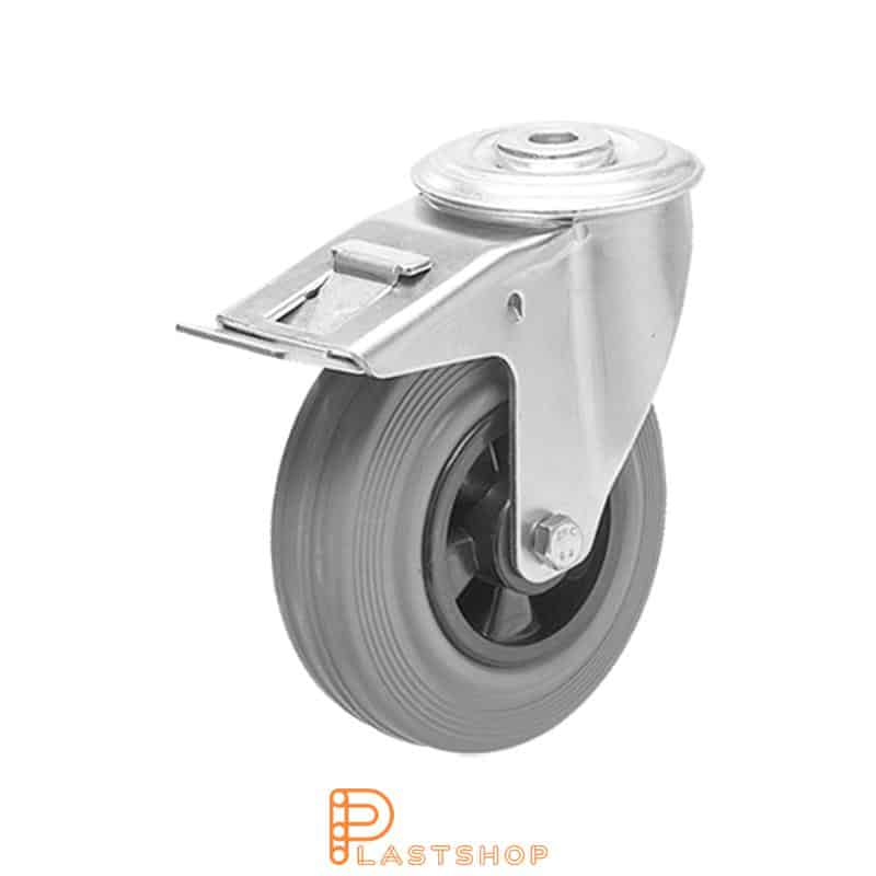 Bromsat länkhjul BC PP/Gummi 125/155, 100 kg, RL, grå bana